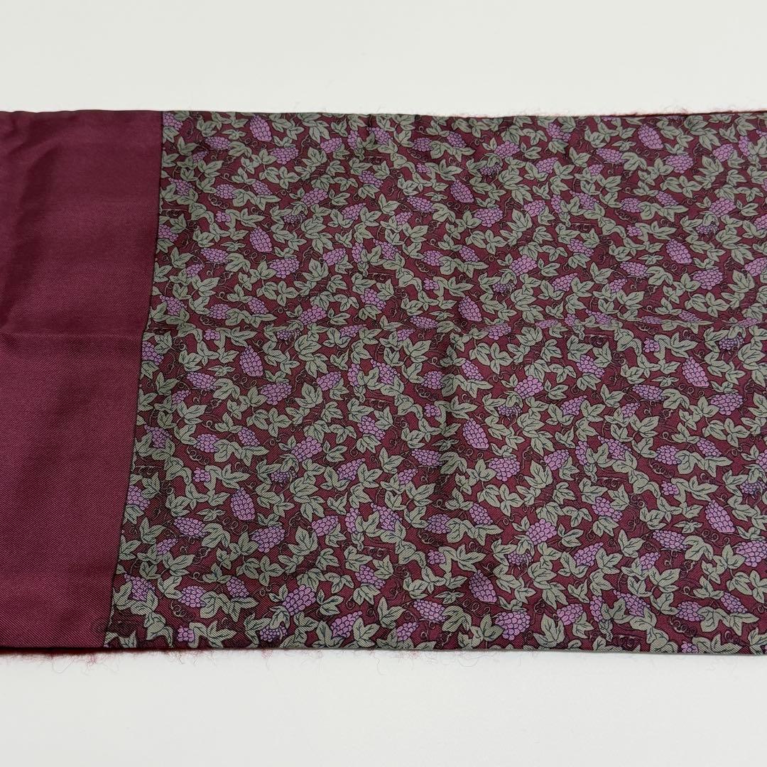 HERMES エルメス シルク カシミヤ フリンジマフラー 葡萄柄 ワインレッド