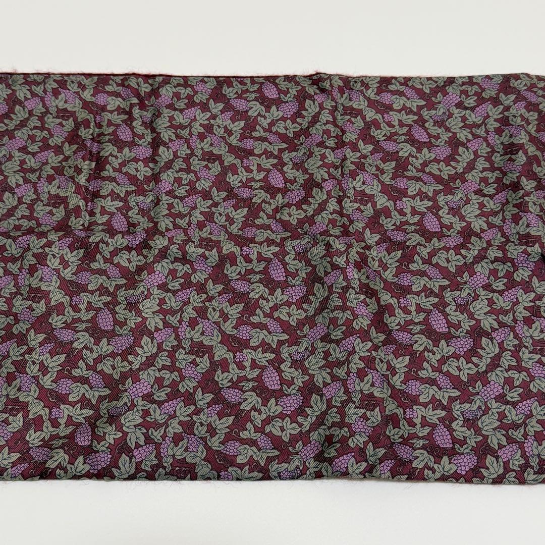 HERMES エルメス シルク カシミヤ フリンジマフラー 葡萄柄 ワインレッド