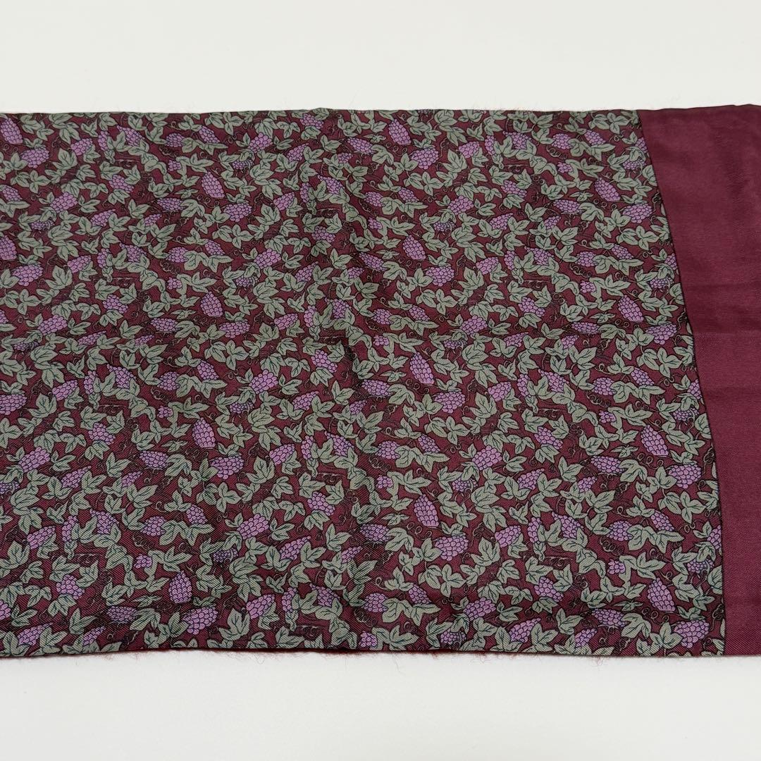 HERMES エルメス シルク カシミヤ フリンジマフラー 葡萄柄 ワインレッド