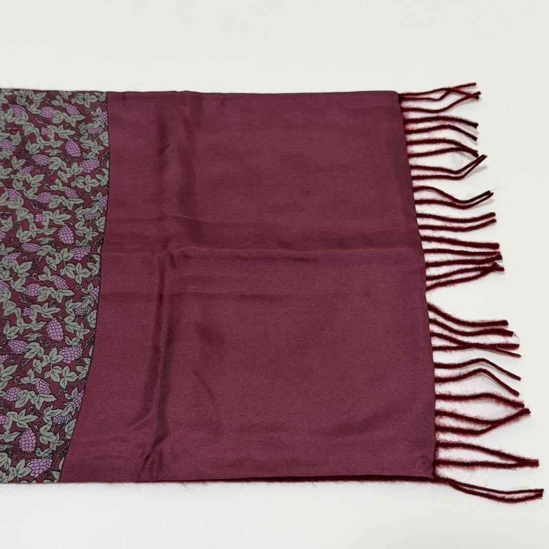 HERMES エルメス シルク カシミヤ フリンジマフラー 葡萄柄 ワインレッド