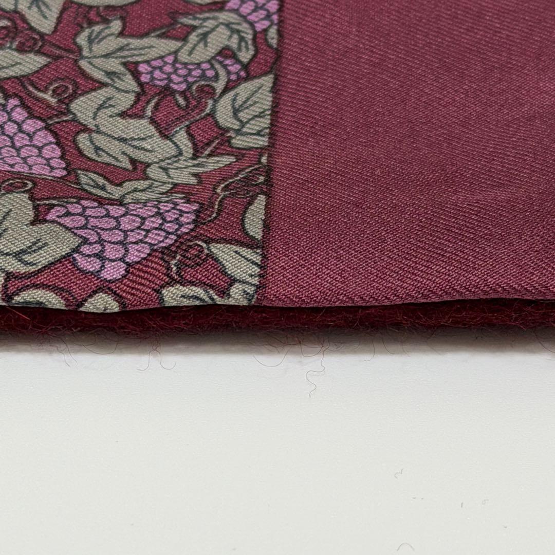 HERMES エルメス シルク カシミヤ フリンジマフラー 葡萄柄 ワインレッド