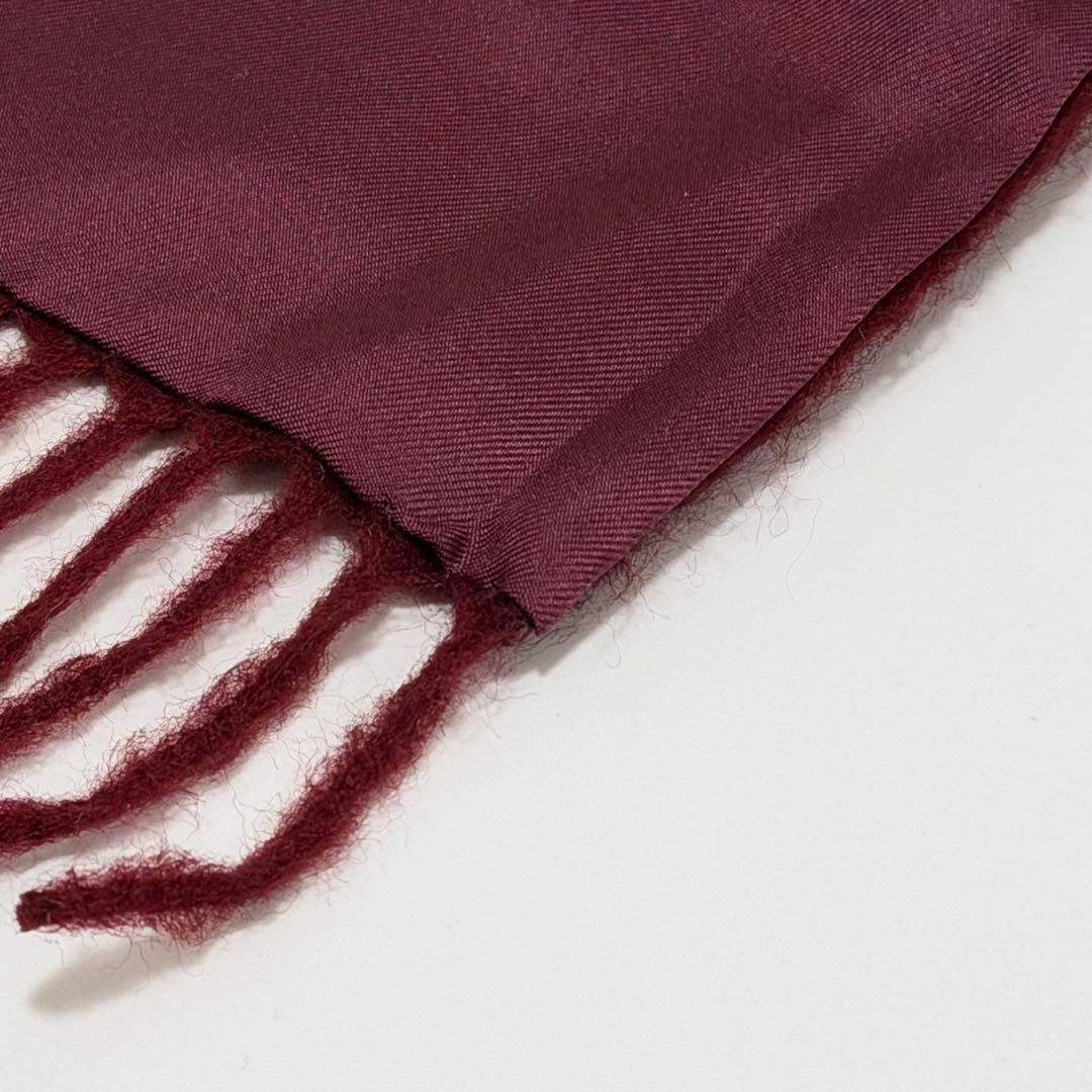 HERMES エルメス シルク カシミヤ フリンジマフラー 葡萄柄 ワインレッド