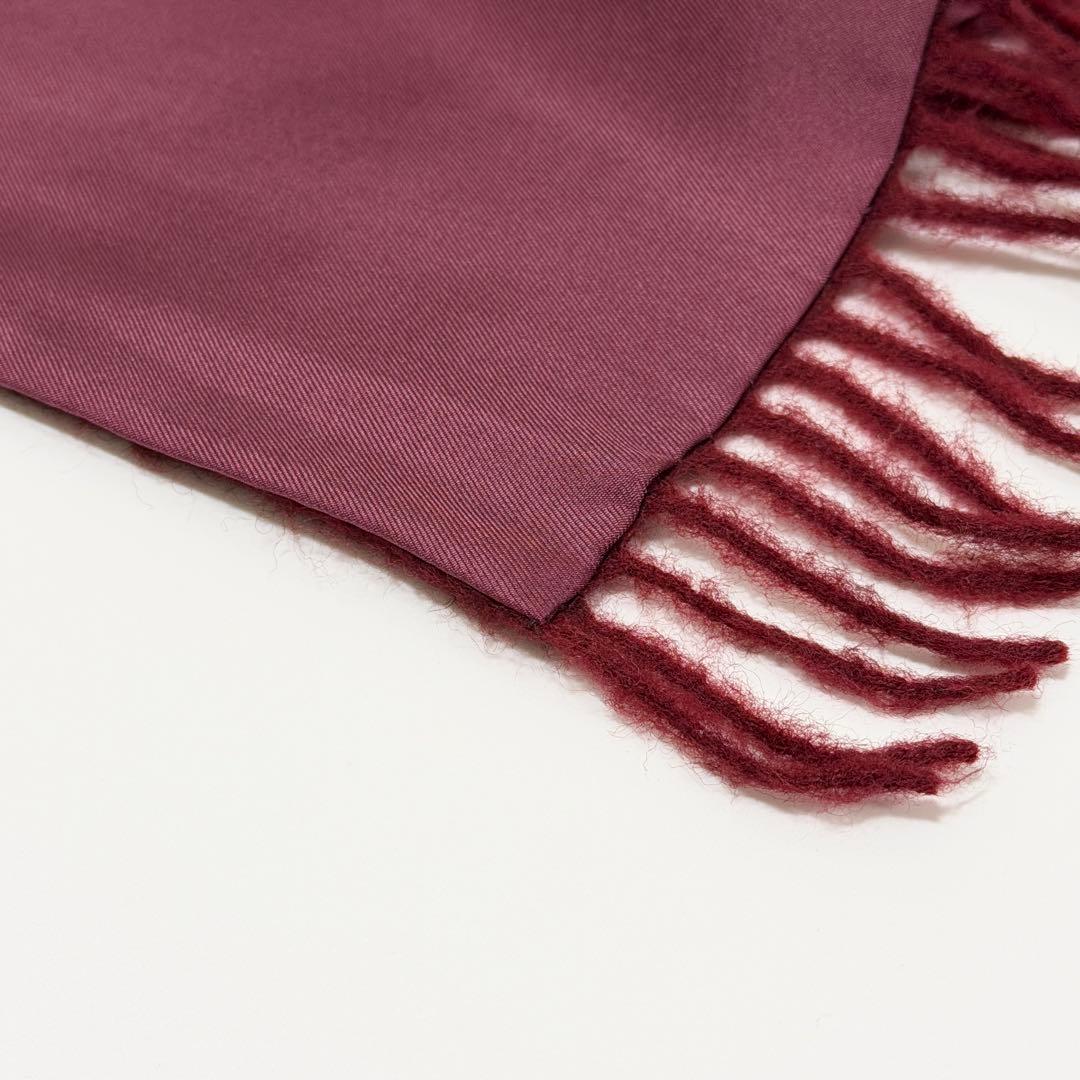 HERMES エルメス シルク カシミヤ フリンジマフラー 葡萄柄 ワインレッド