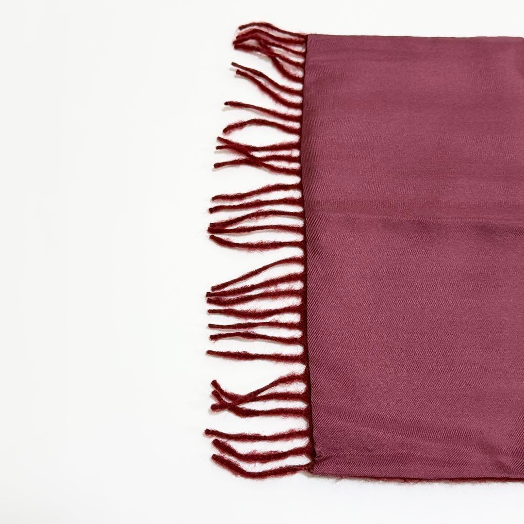 HERMES エルメス シルク カシミヤ フリンジマフラー 葡萄柄 ワインレッド