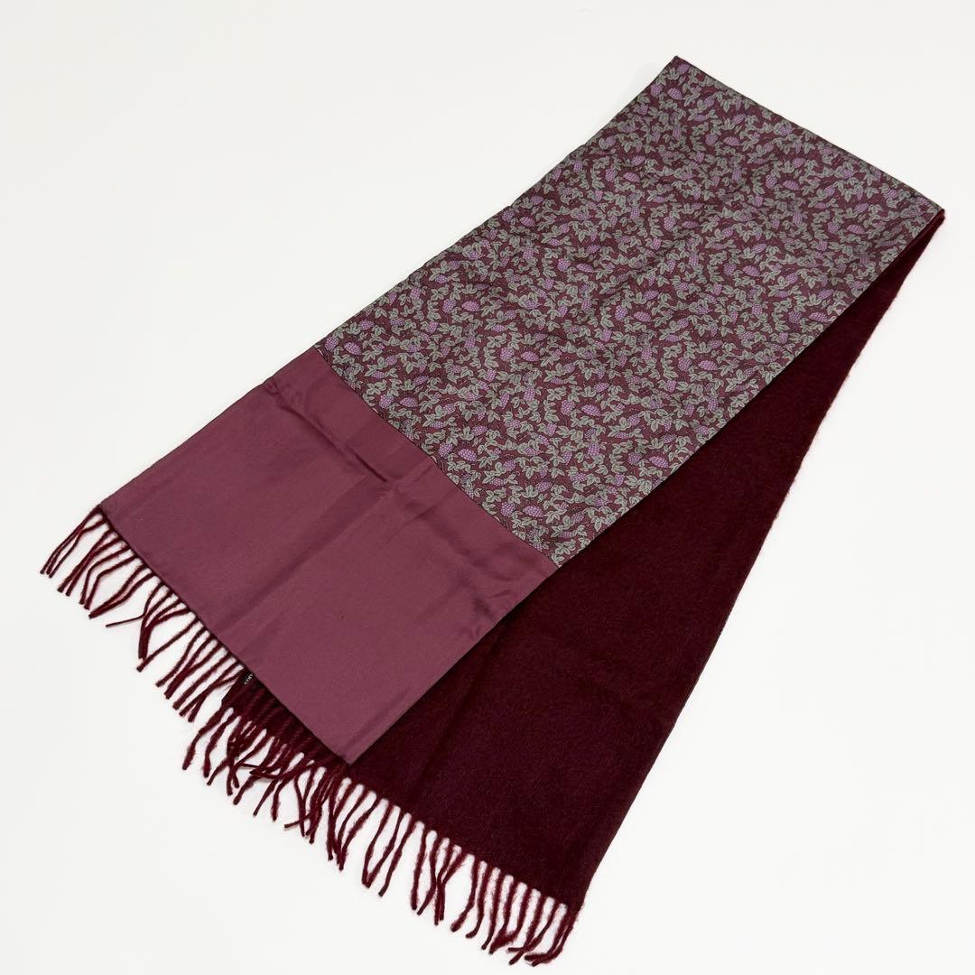 HERMES エルメス シルク カシミヤ フリンジマフラー 葡萄柄 ワインレッド