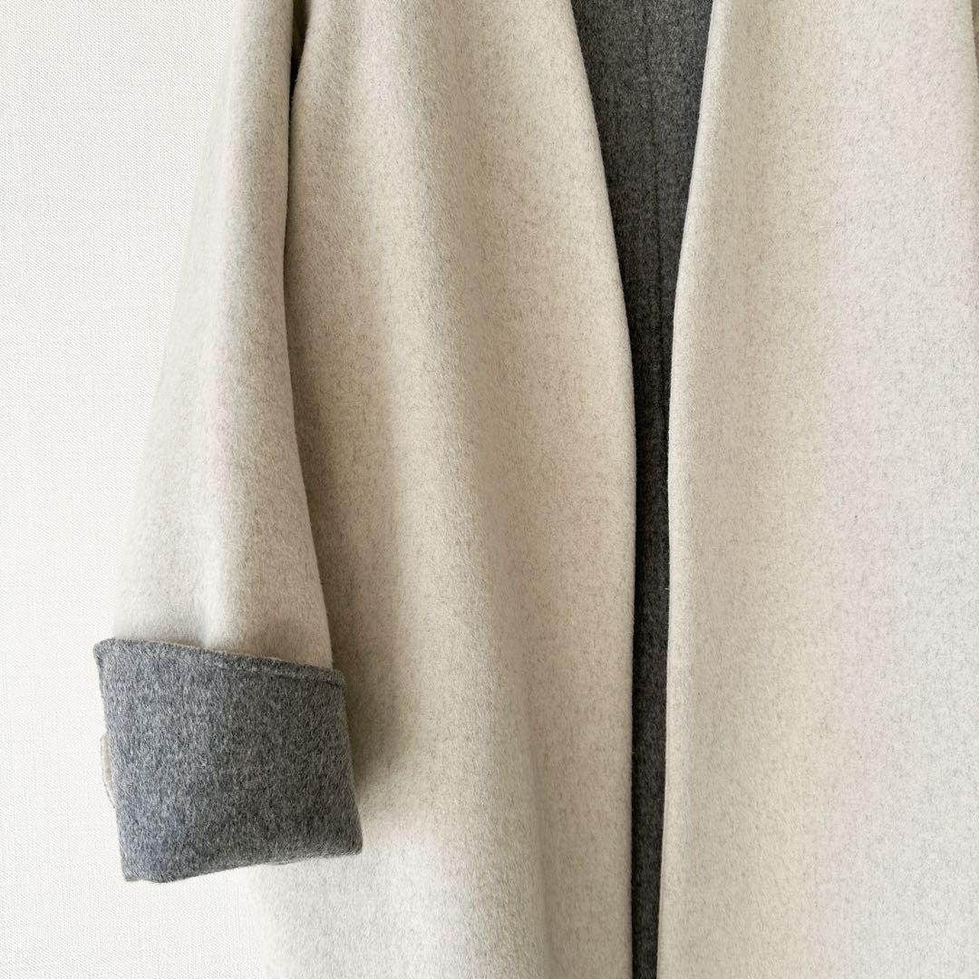 ENFOLD エンフォルド / ウールリバーノーカラーコート　バイカラー 38