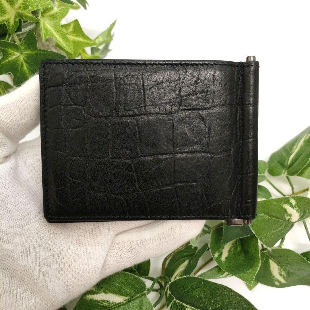 サンローラン　マネークリップ　カサンドラ　クロコ型押しレザー　ブラック　YSL