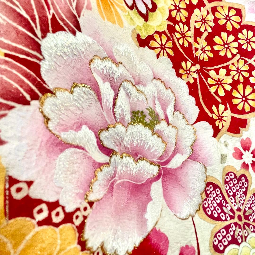 ［振袖］正絹　やわらかい白　生成り　桜　牡丹　蝶　箔　成人式