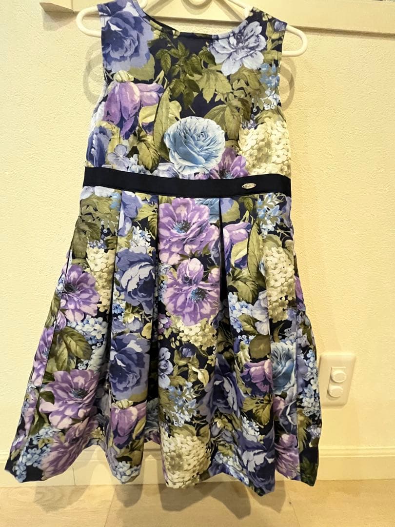 アナスイミニ　フォーマル　花柄　ノースリーブワンピース　ドレス　ネイビー　紫色