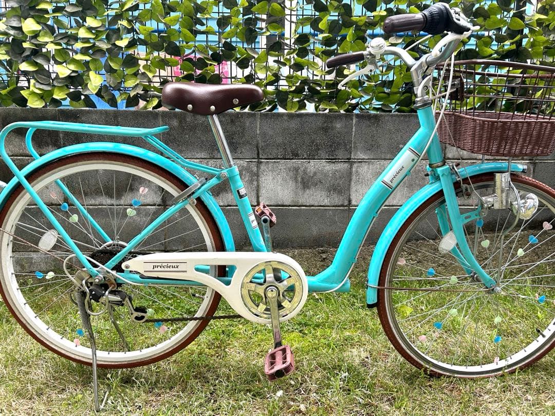 子供用自転車 24インチ（6段変速付き）　アクアブルー ハートデコ