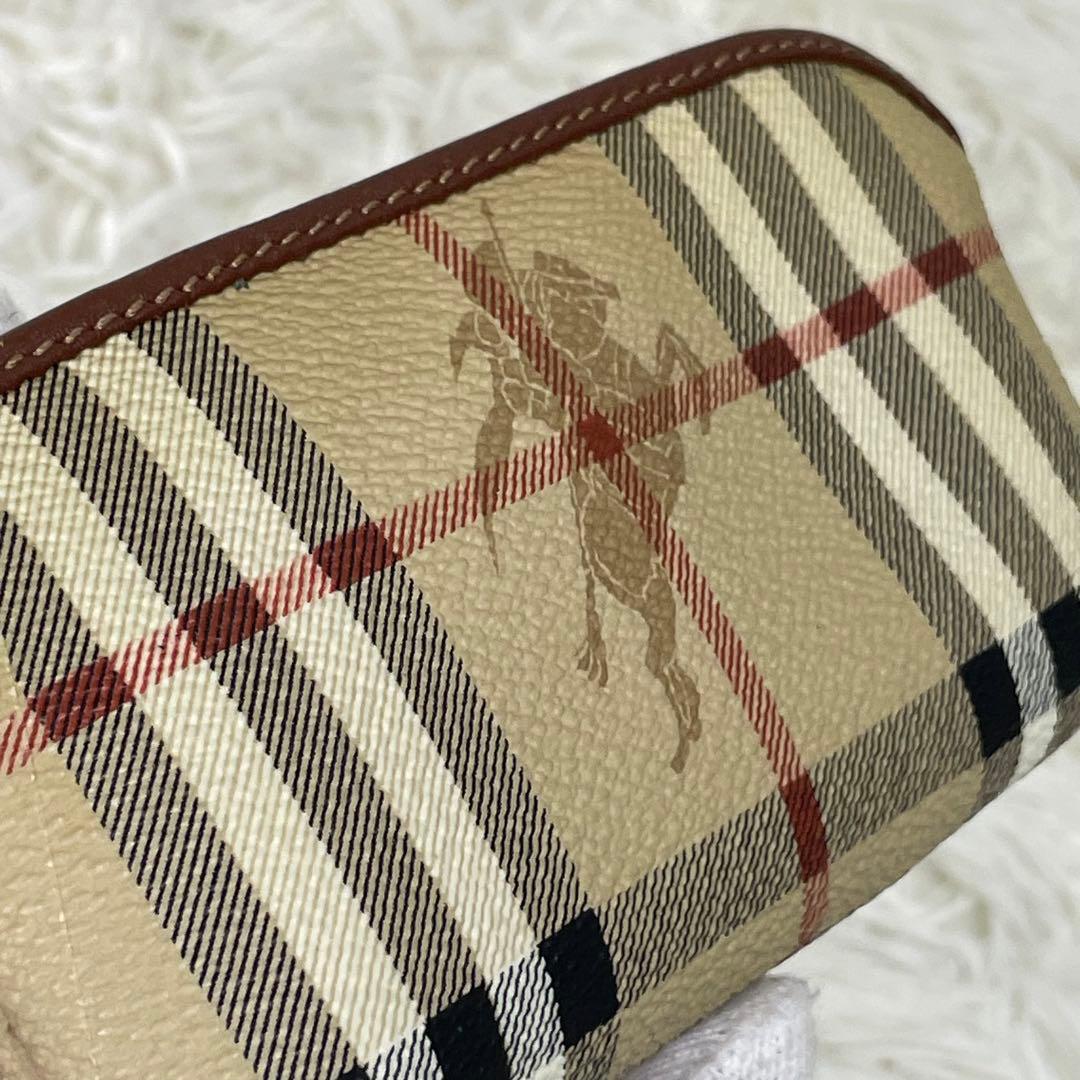 美品 BURBERRY バーバリー ミニポーチ ノバチェック プローサム 騎士