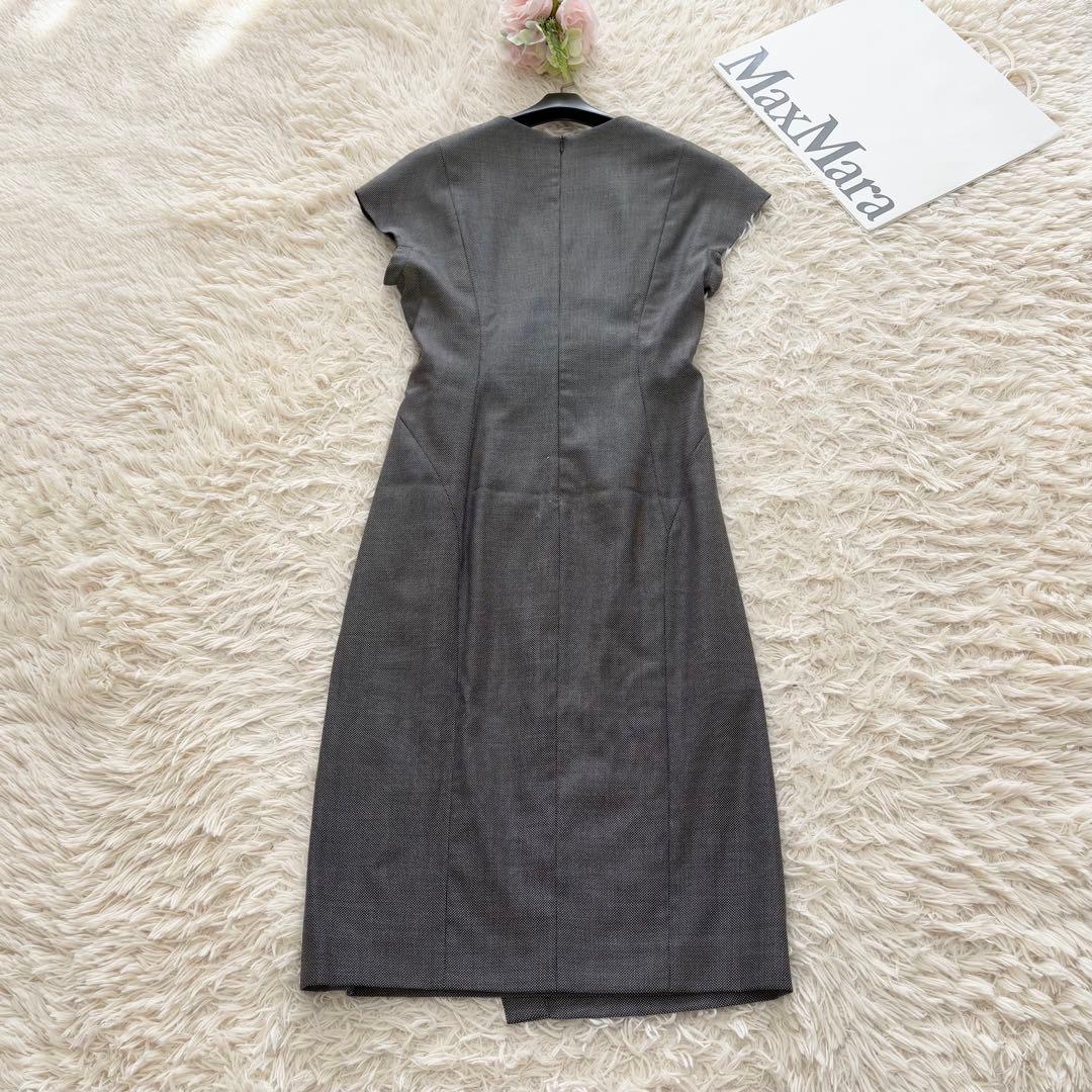 マックスマーラ　大きいサイズ　シルクウールカシュクールワンピース　グレー　44