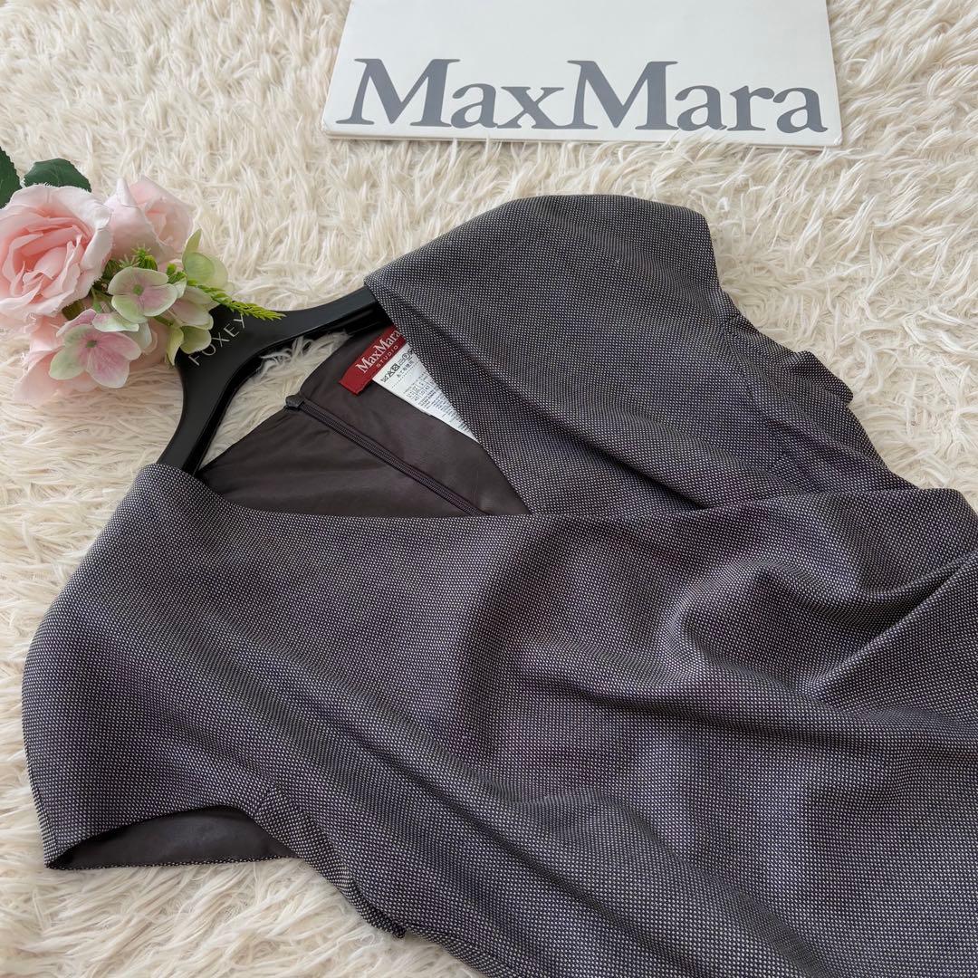 マックスマーラ　大きいサイズ　シルクウールカシュクールワンピース　グレー　44