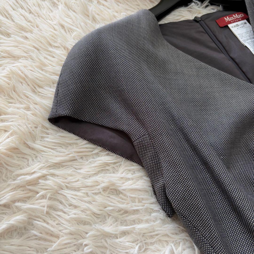 マックスマーラ　大きいサイズ　シルクウールカシュクールワンピース　グレー　44