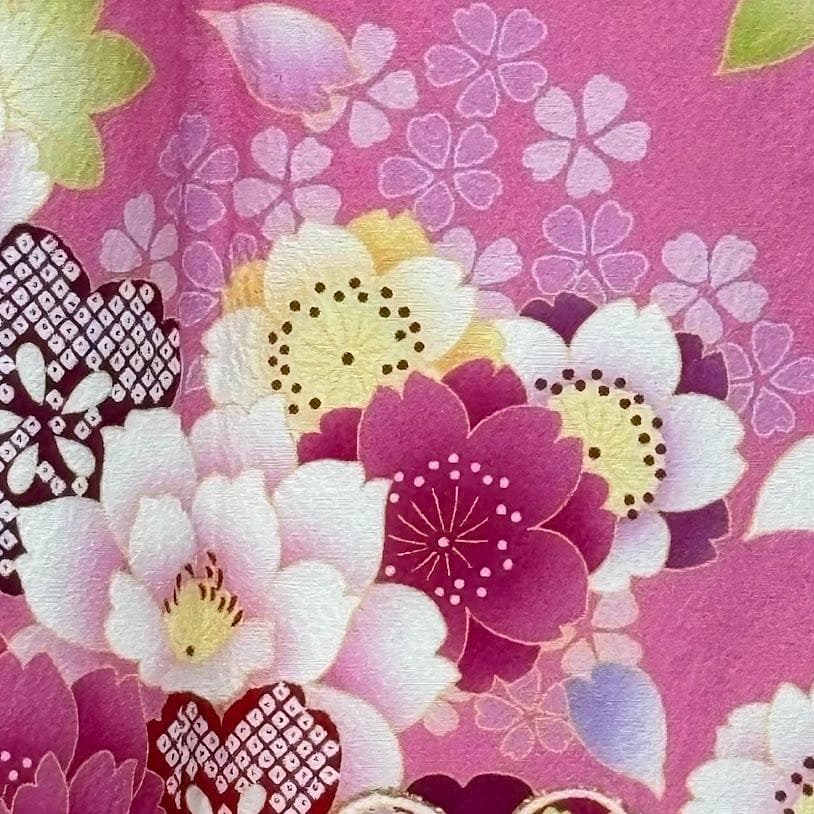 ゆりのはな　本振袖　京友禅ボカシ染め　花柄　ピンク/赤紫色系　正絹　J205