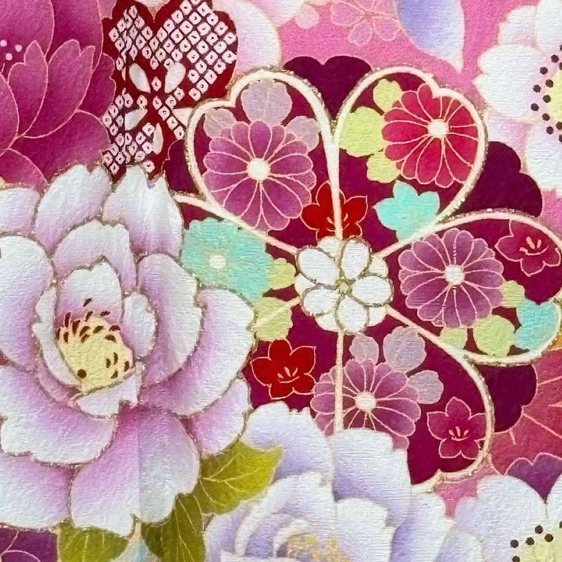 ゆりのはな　本振袖　京友禅ボカシ染め　花柄　ピンク/赤紫色系　正絹　J205