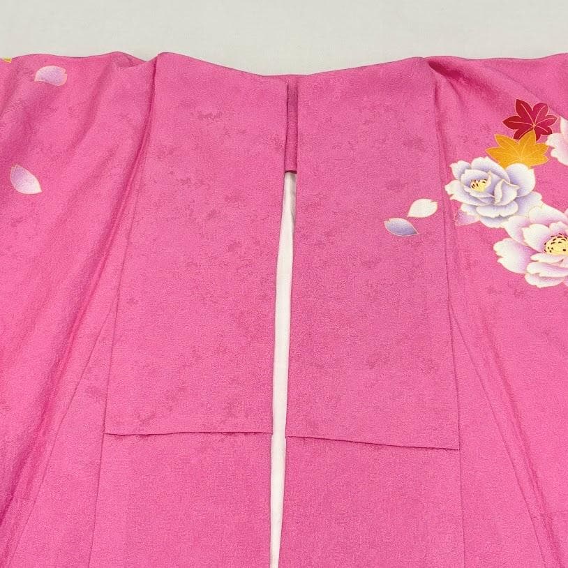 ゆりのはな　本振袖　京友禅ボカシ染め　花柄　ピンク/赤紫色系　正絹　J205