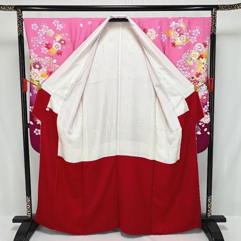 ゆりのはな　本振袖　京友禅ボカシ染め　花柄　ピンク/赤紫色系　正絹　J205