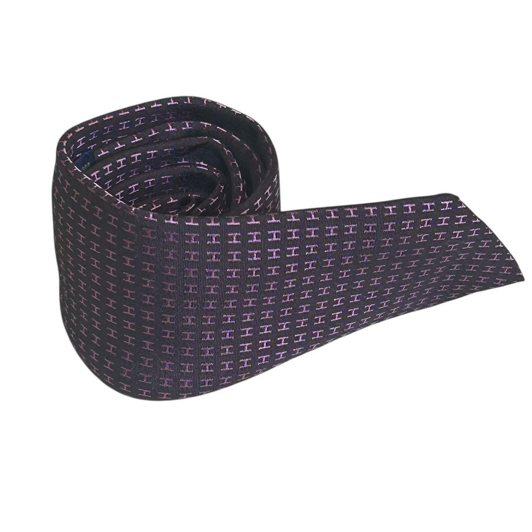 極美品　エルメス　シルクHロゴタイ　ブラウン×ピンク8cm