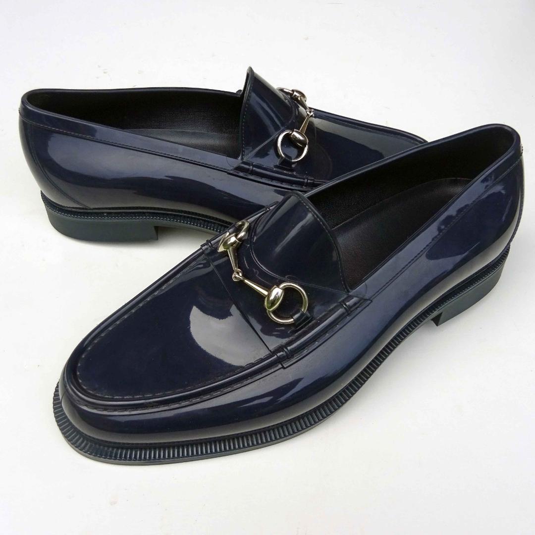 GUCCI グッチ ホースビット ラバーレインシューズ ローファー 雨用紺10