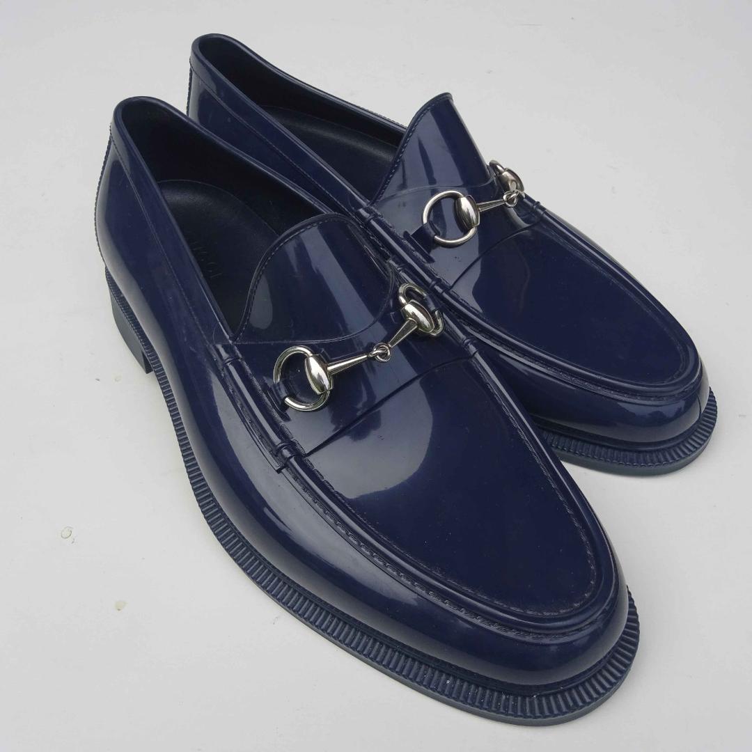 GUCCI グッチ ホースビット ラバーレインシューズ ローファー 雨用紺10