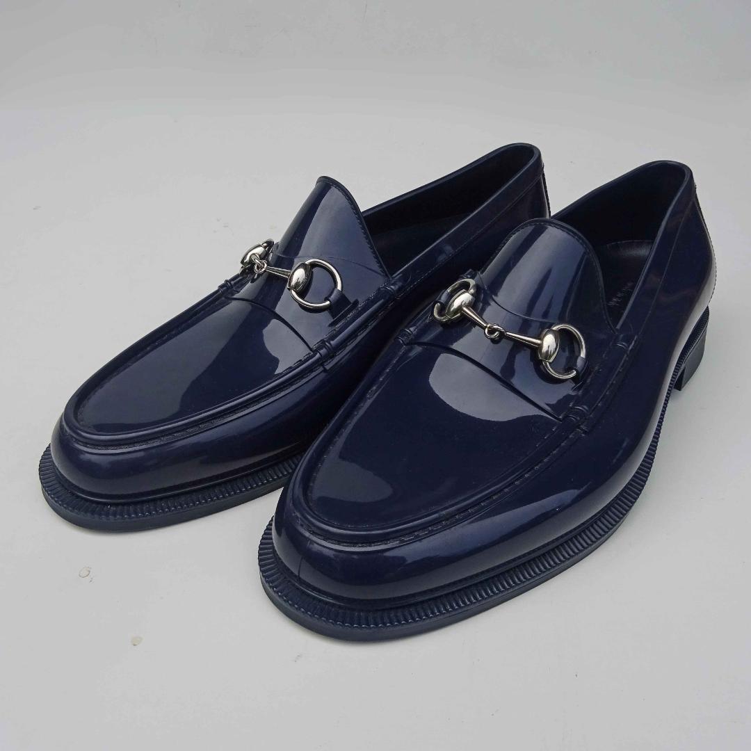 GUCCI グッチ ホースビット ラバーレインシューズ ローファー 雨用紺10