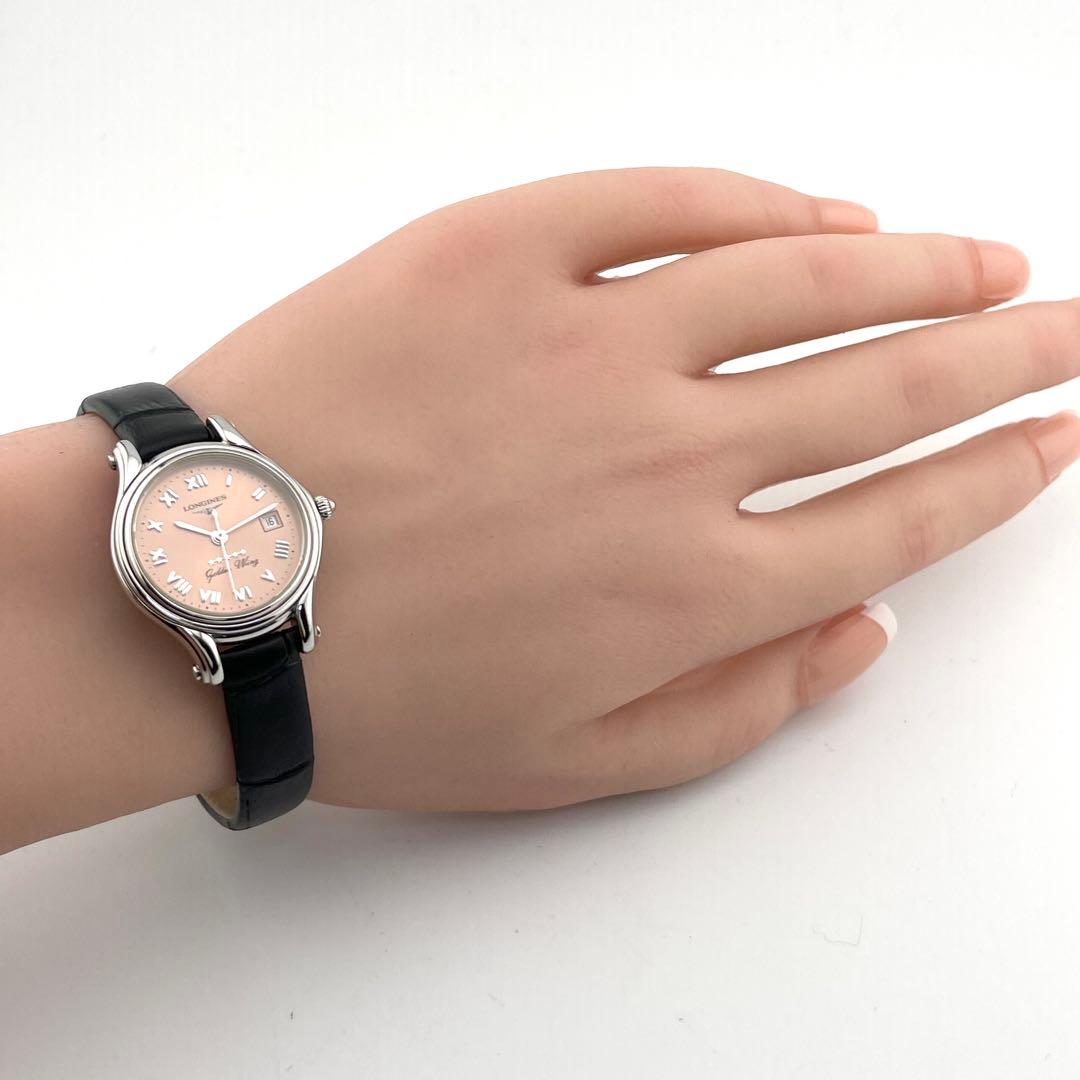 【稼働/新品電池】ロンジン　ゴールデンウィングファイブスター　腕時計　ピンク系