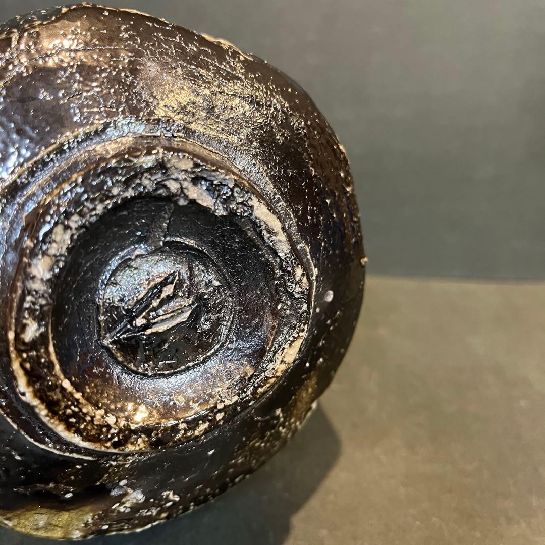 新品　人間国宝　伊勢崎淳　引出黒茶碗／陶歴共布共箱あり　個展購入品　最上位作品