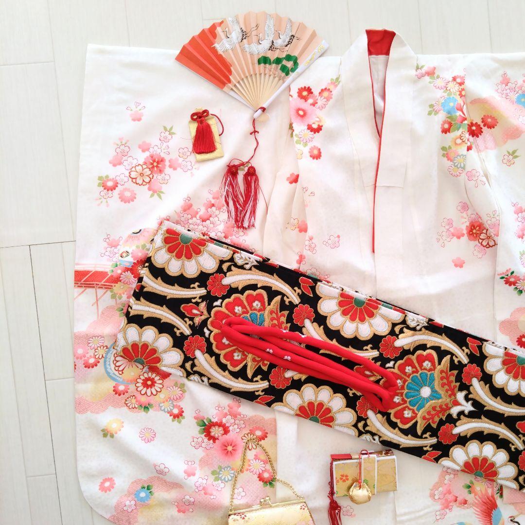 ​【きものやまと】七五三 7歳 女の子着物セット 白地 花と鶴