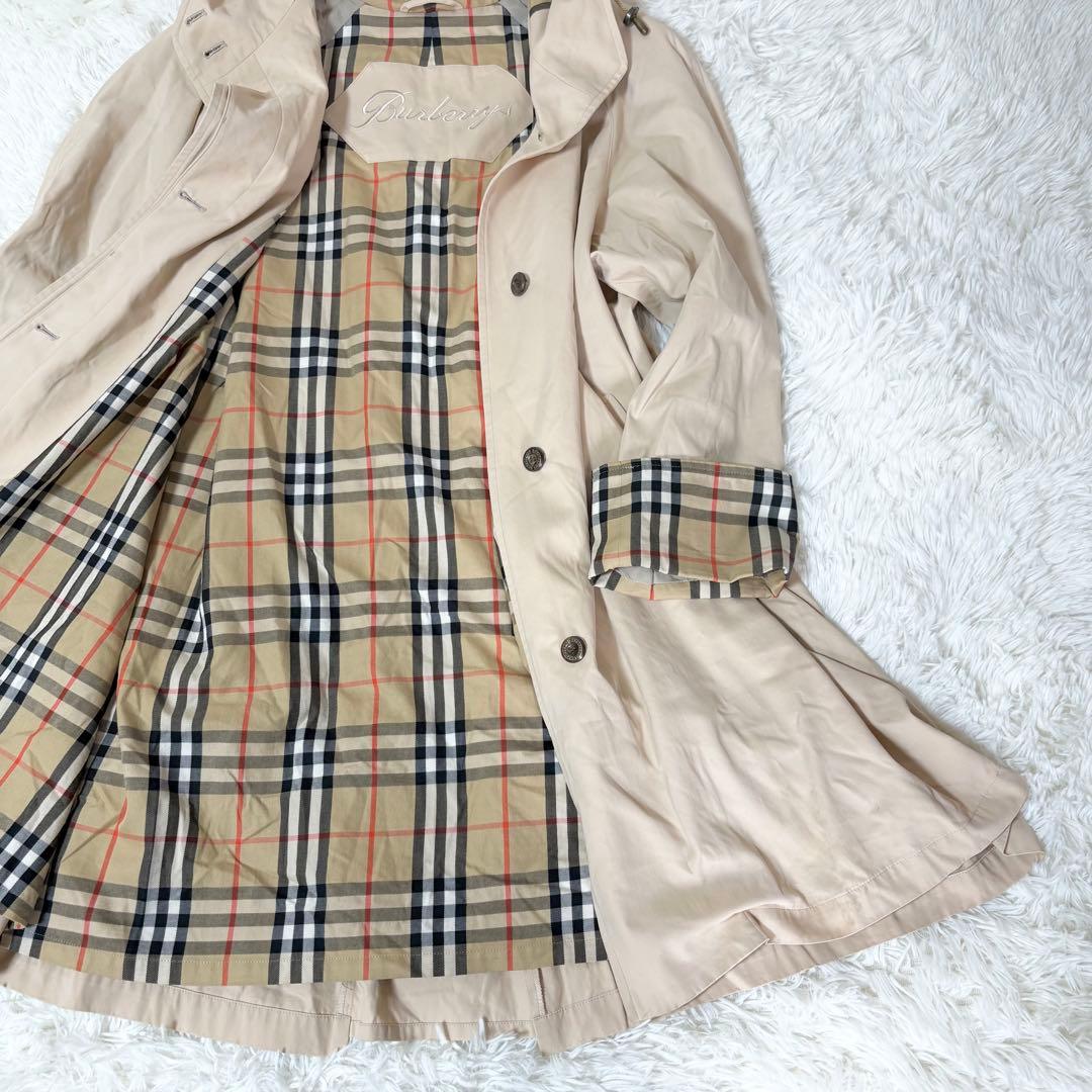 バーバリーズ フード付きステンカラーコート ベージュ系 ノバチェック ロゴ刻印