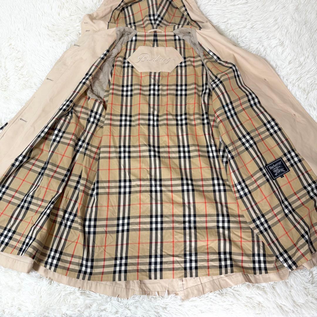 バーバリーズ フード付きステンカラーコート ベージュ系 ノバチェック ロゴ刻印