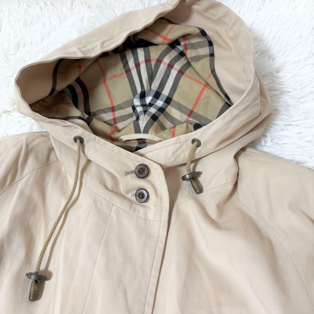 バーバリーズ フード付きステンカラーコート ベージュ系 ノバチェック ロゴ刻印