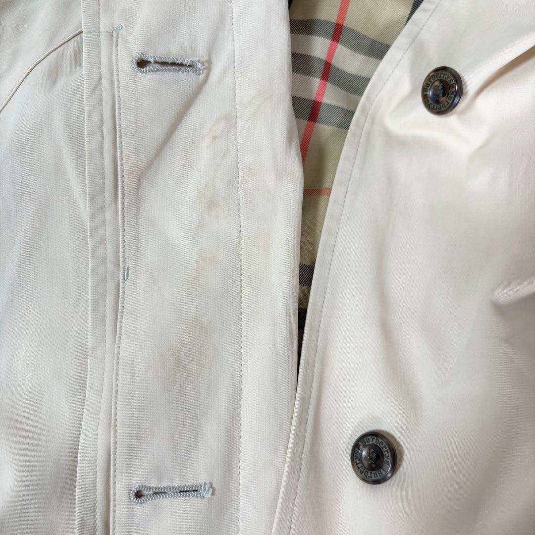 バーバリーズ フード付きステンカラーコート ベージュ系 ノバチェック ロゴ刻印