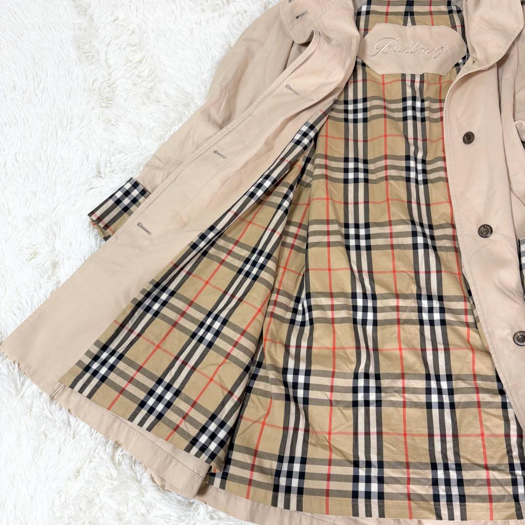 バーバリーズ フード付きステンカラーコート ベージュ系 ノバチェック ロゴ刻印
