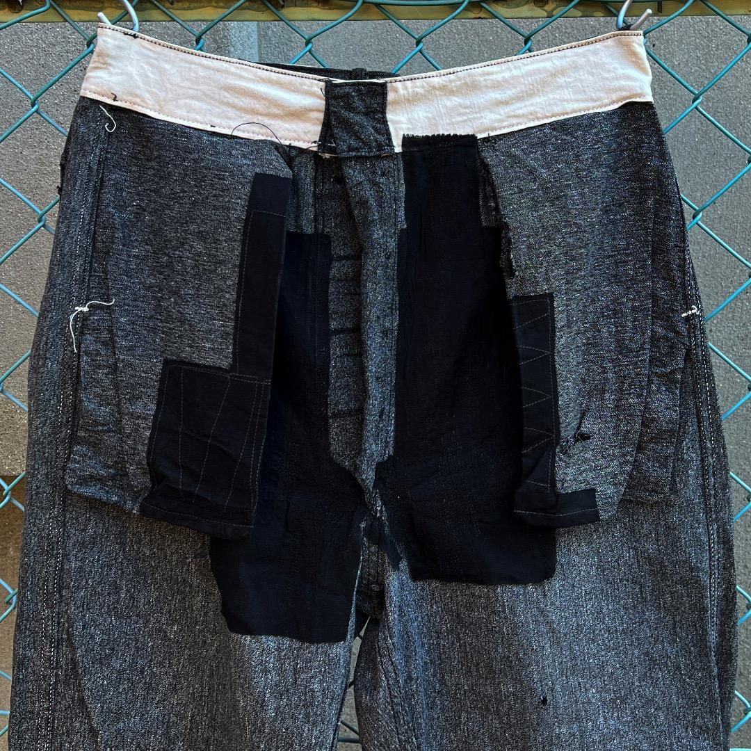 1940年代から1950年代頃　黒 ブラックシャンブレー　ワークパンツ　ダメージ