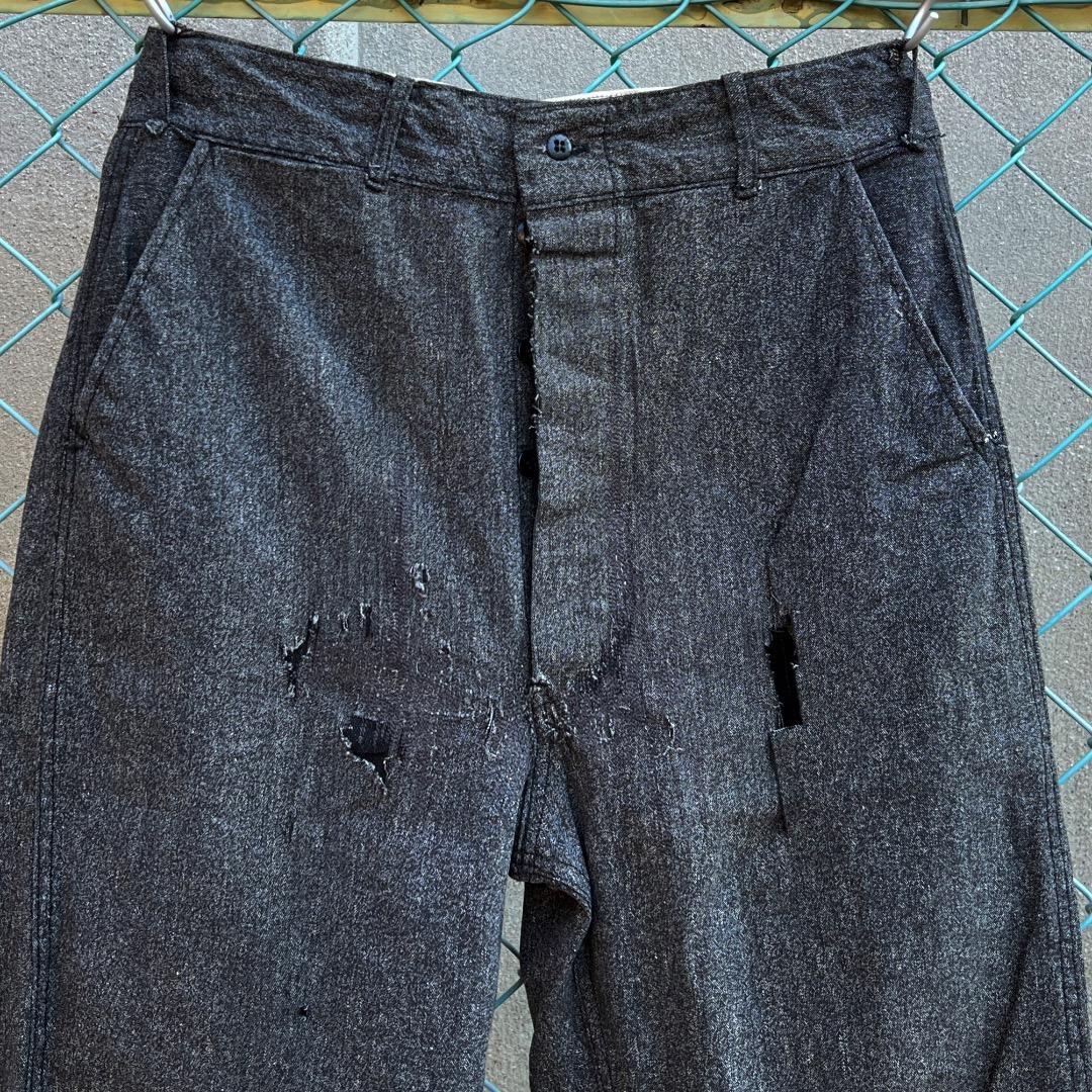 1940年代から1950年代頃　黒 ブラックシャンブレー　ワークパンツ　ダメージ