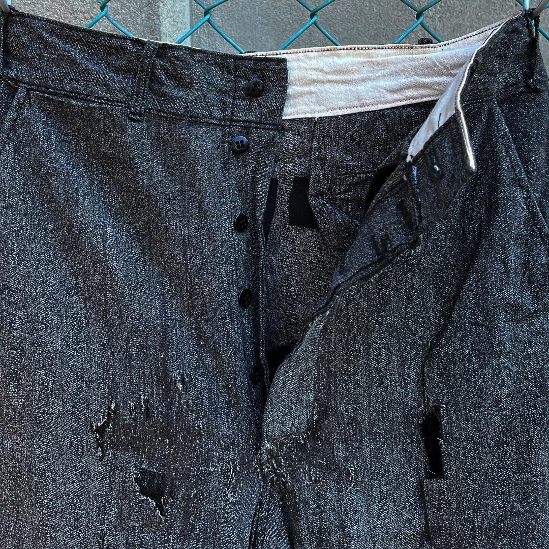 1940年代から1950年代頃　黒 ブラックシャンブレー　ワークパンツ　ダメージ