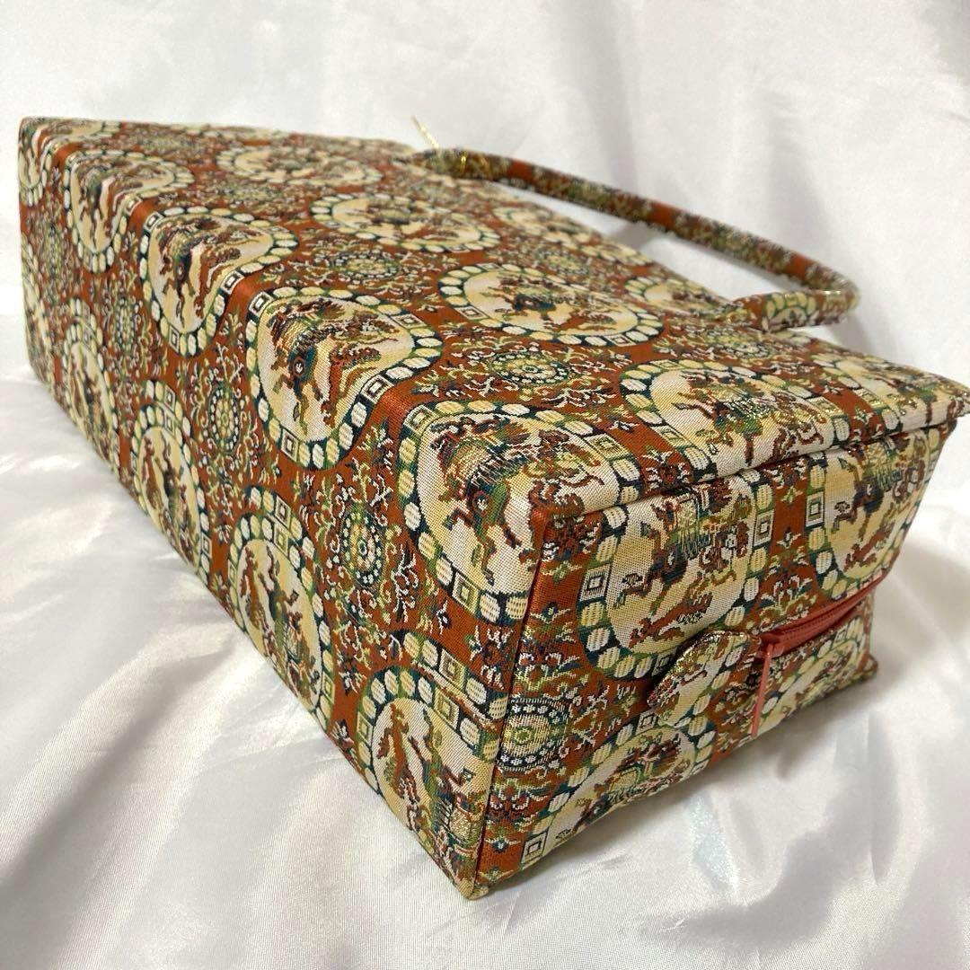 【未使用】利休バック/正絹　京都　西陣織/獅子狩文錦　古代錦/和装小物　お茶席