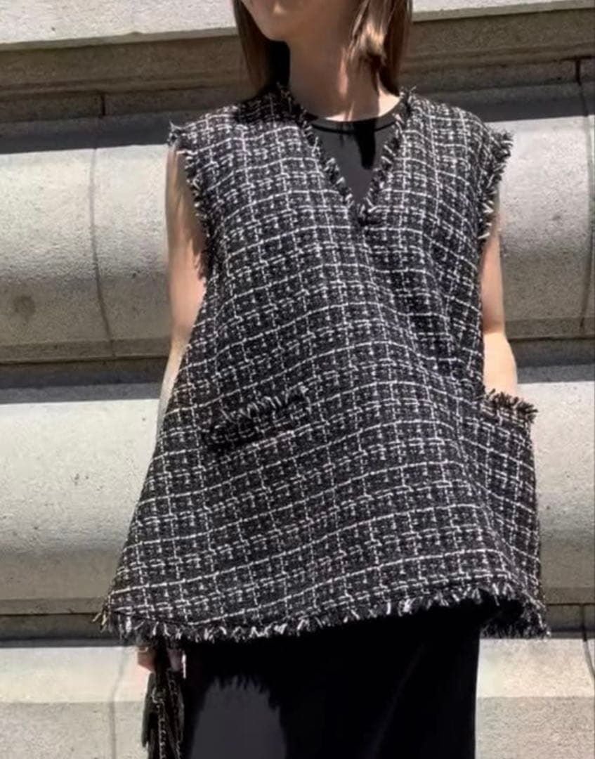 Heve へイブ　ツイードジレ　ピンクブラック　梅田阪急限定カラー　美品★