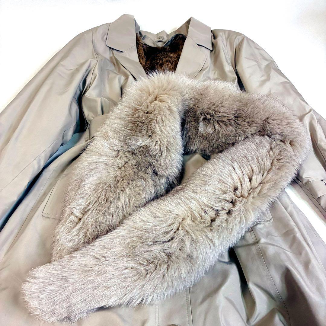 イタリア製 EMBA 絹 シルク ロングコートフォックスファー ファーライナー