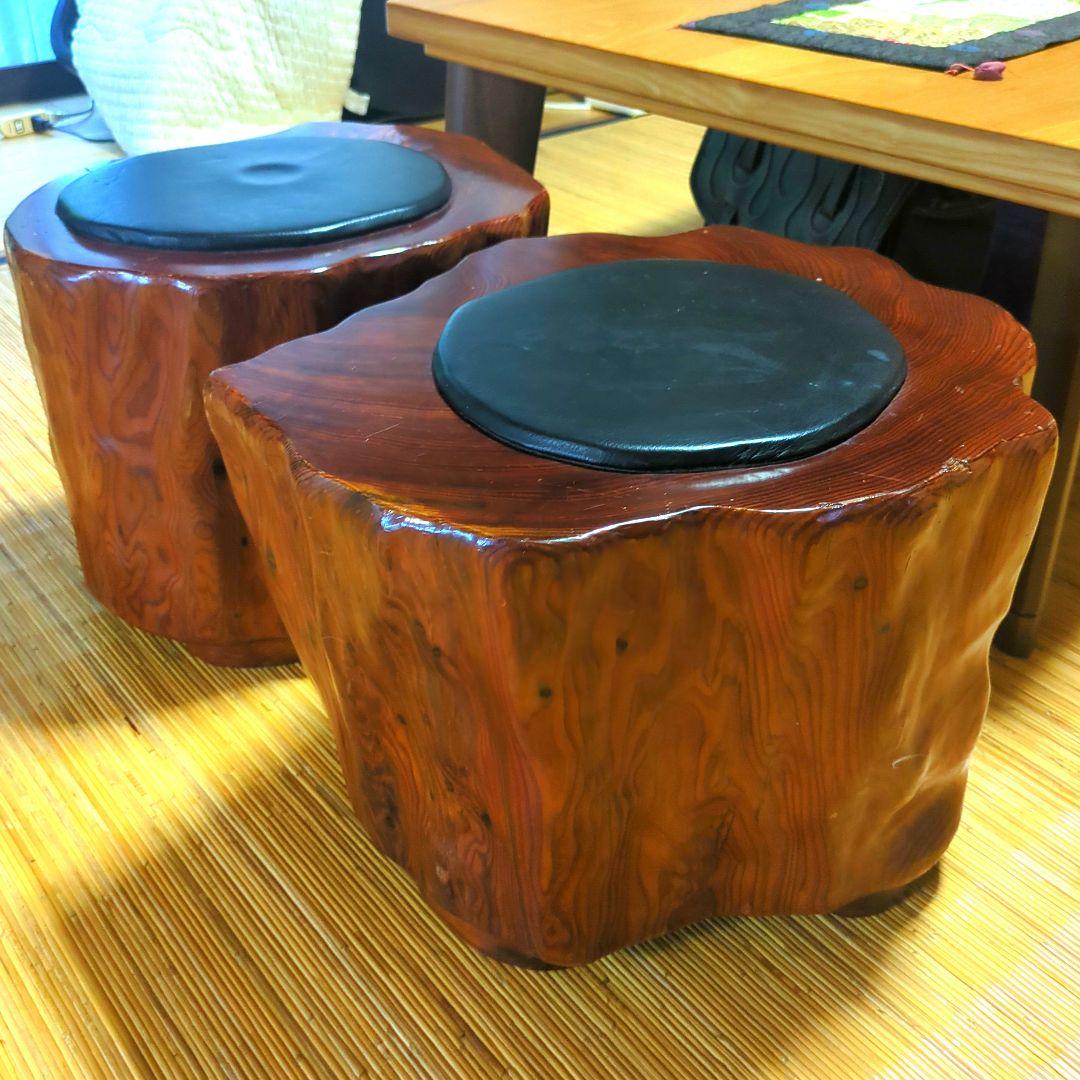 ✨ 新年セール✨世界遺産屋久杉スツール革張り家具中古品