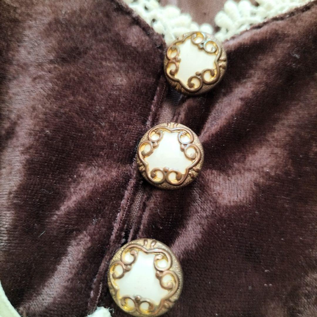 LIZLISA ダークブラウン ベルベット 七分袖 ベロア切替え フレアスリーブ