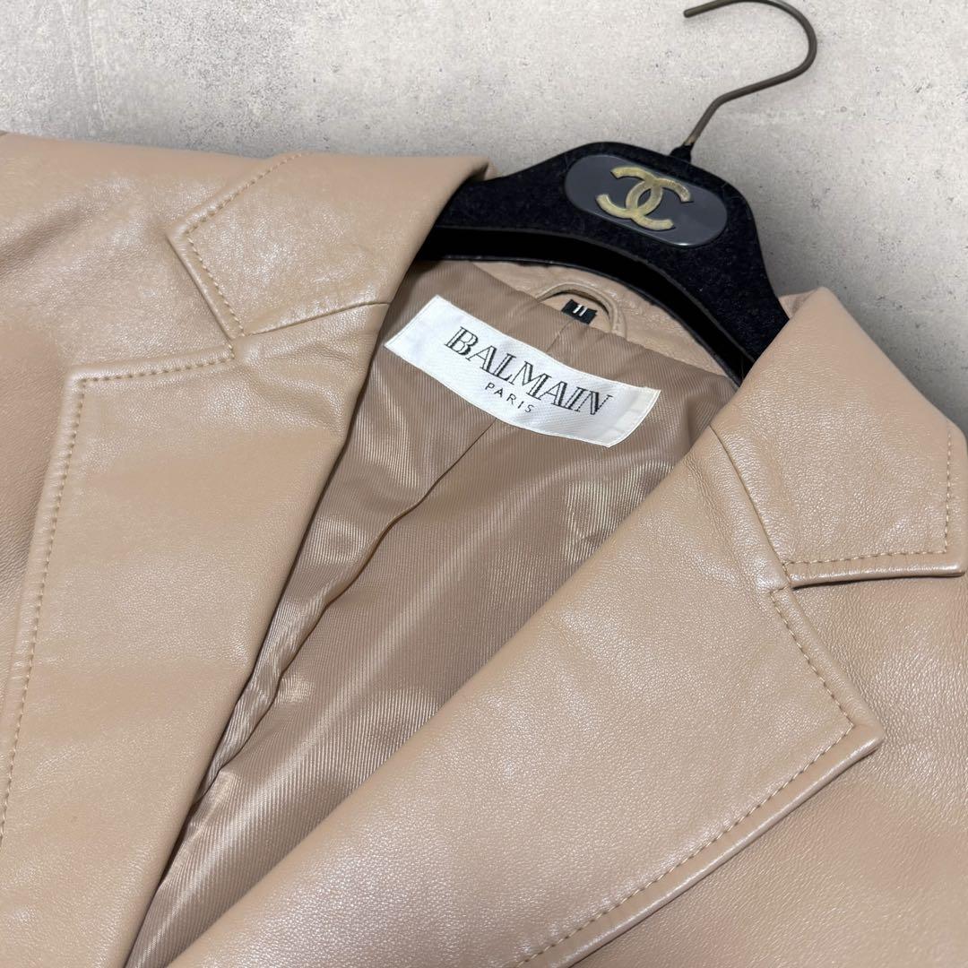 バルマン BALMAIN 羊革テーラードジャケット ベージュ 11号