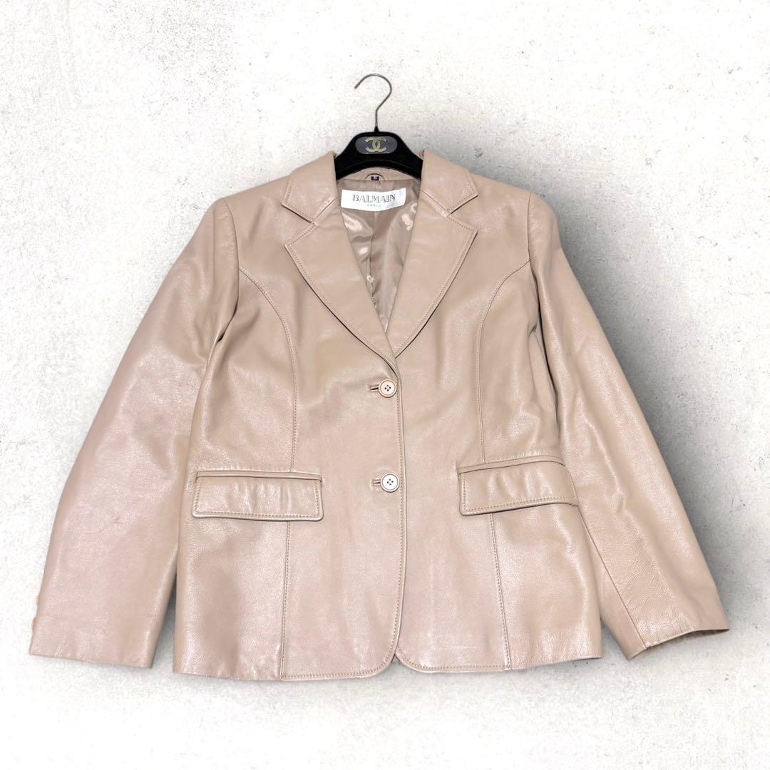 バルマン BALMAIN 羊革テーラードジャケット ベージュ 11号
