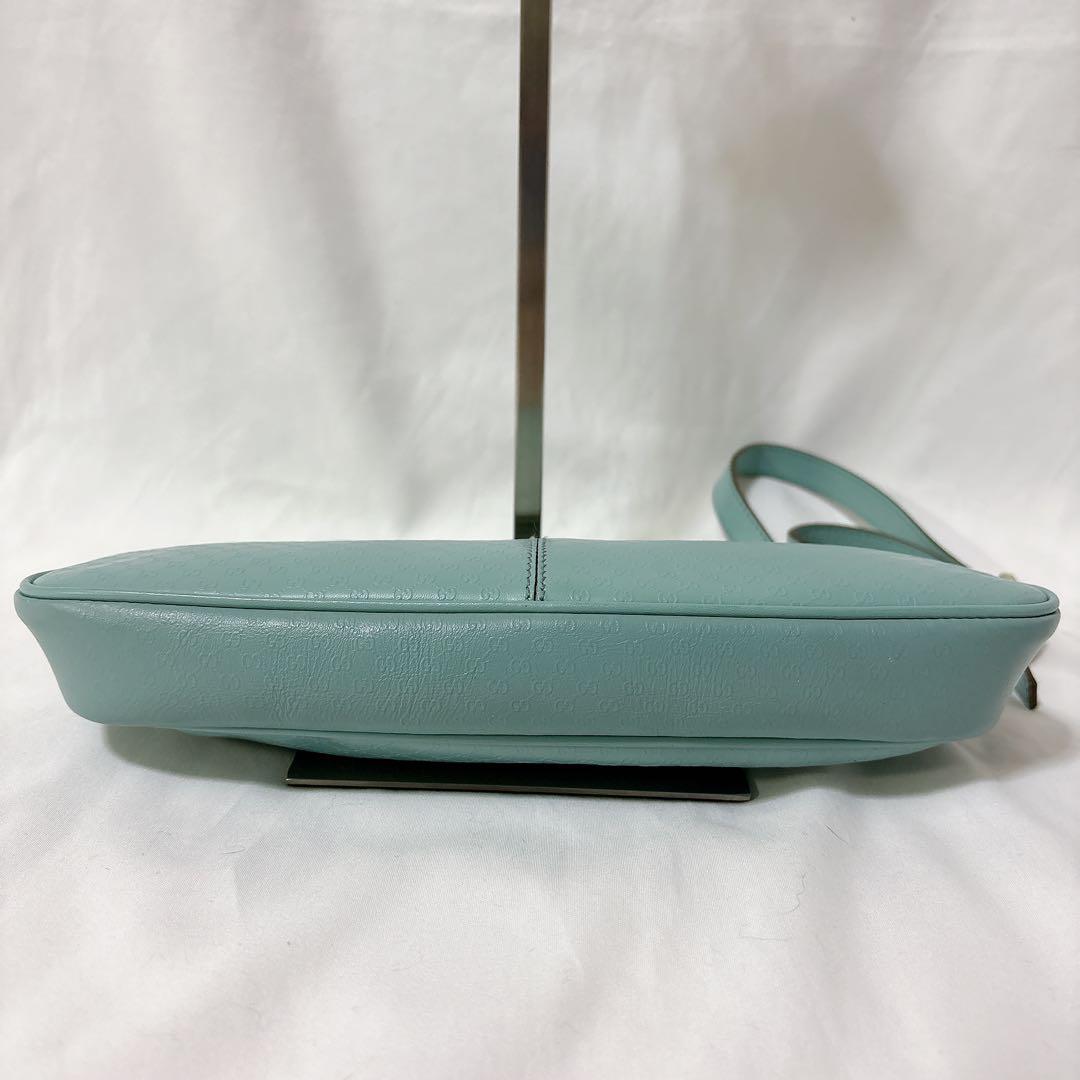 【希少】グッチ アクセサリーポーチ マイクロシマ レザー ブルー ワンショルダー