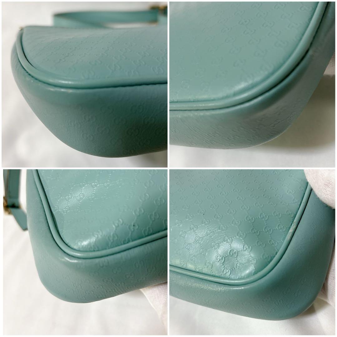 【希少】グッチ アクセサリーポーチ マイクロシマ レザー ブルー ワンショルダー