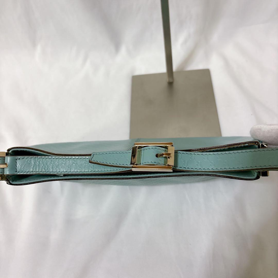 【希少】グッチ アクセサリーポーチ マイクロシマ レザー ブルー ワンショルダー