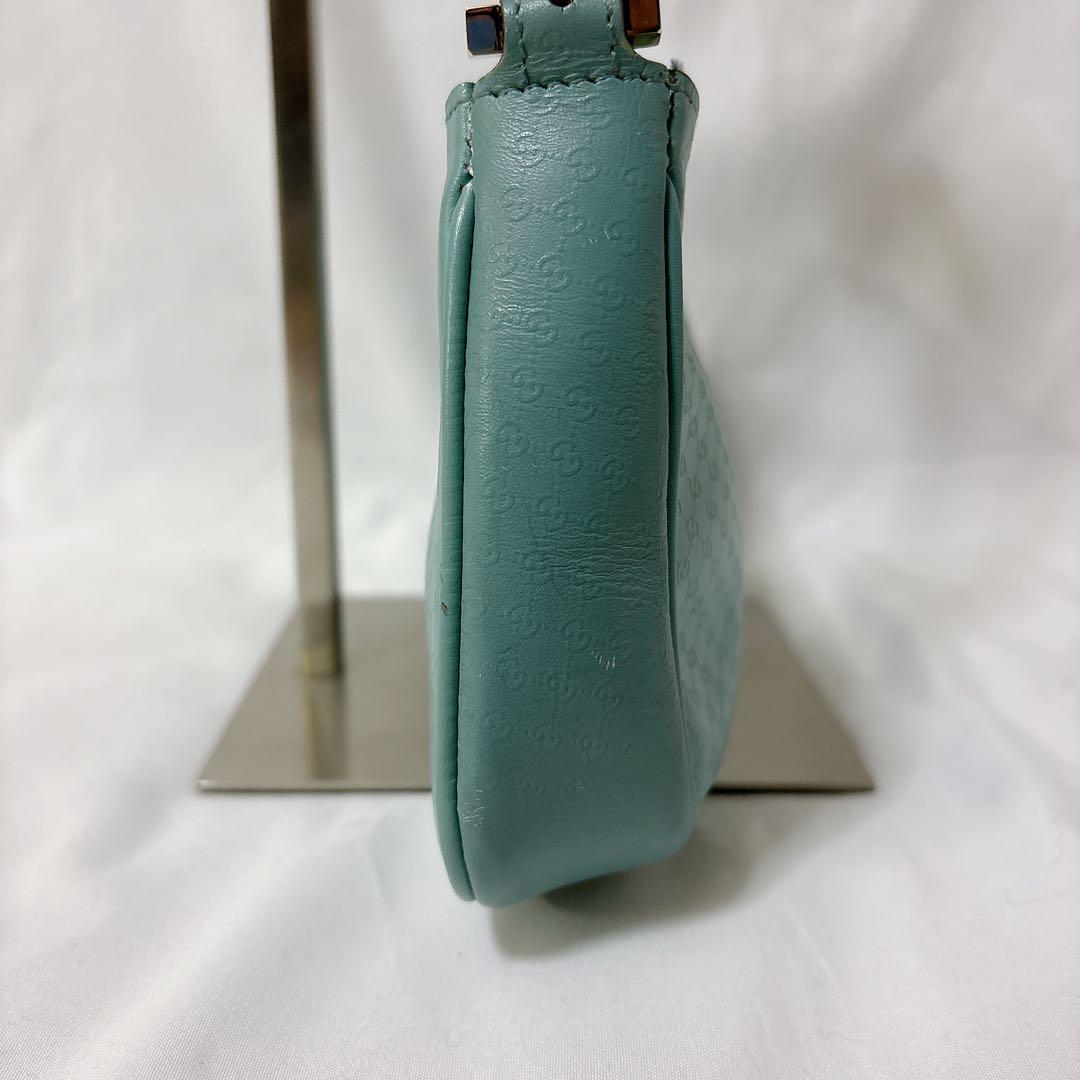 【希少】グッチ アクセサリーポーチ マイクロシマ レザー ブルー ワンショルダー