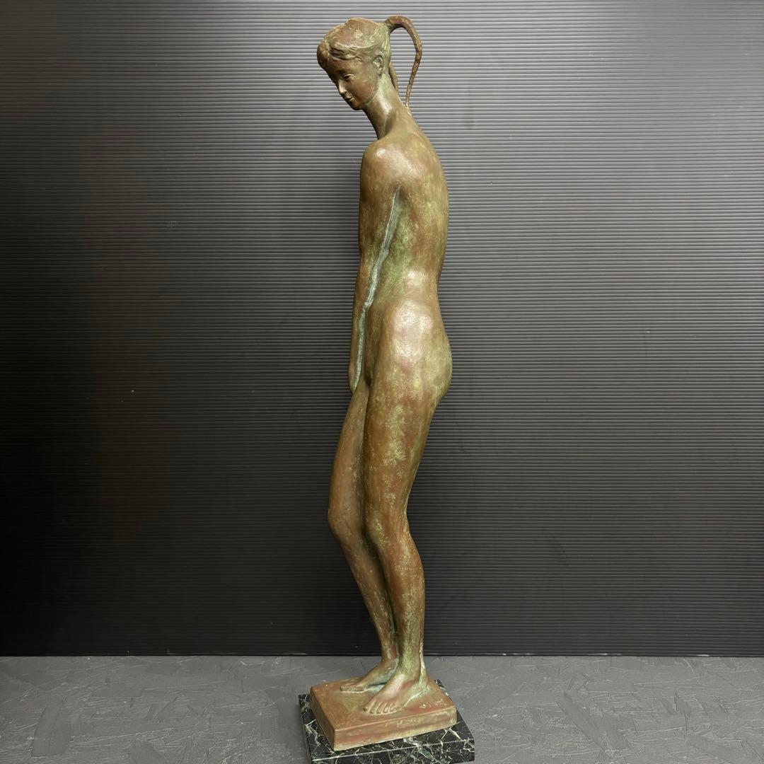 特大 約80cm 彫刻家 恵藤健一 少女立像 ブロンズ 裸婦像 オブジェ 美術品