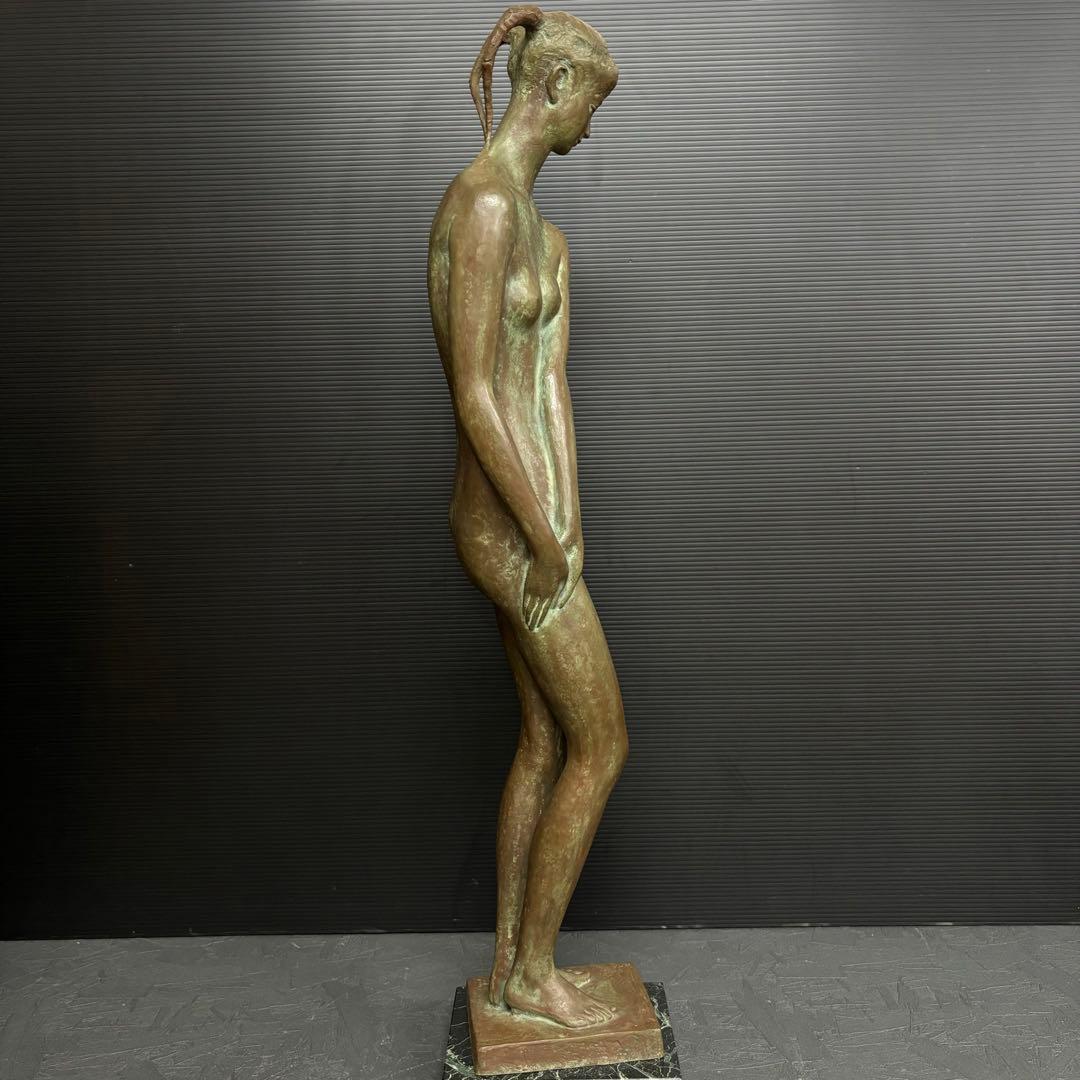 特大 約80cm 彫刻家 恵藤健一 少女立像 ブロンズ 裸婦像 オブジェ 美術品